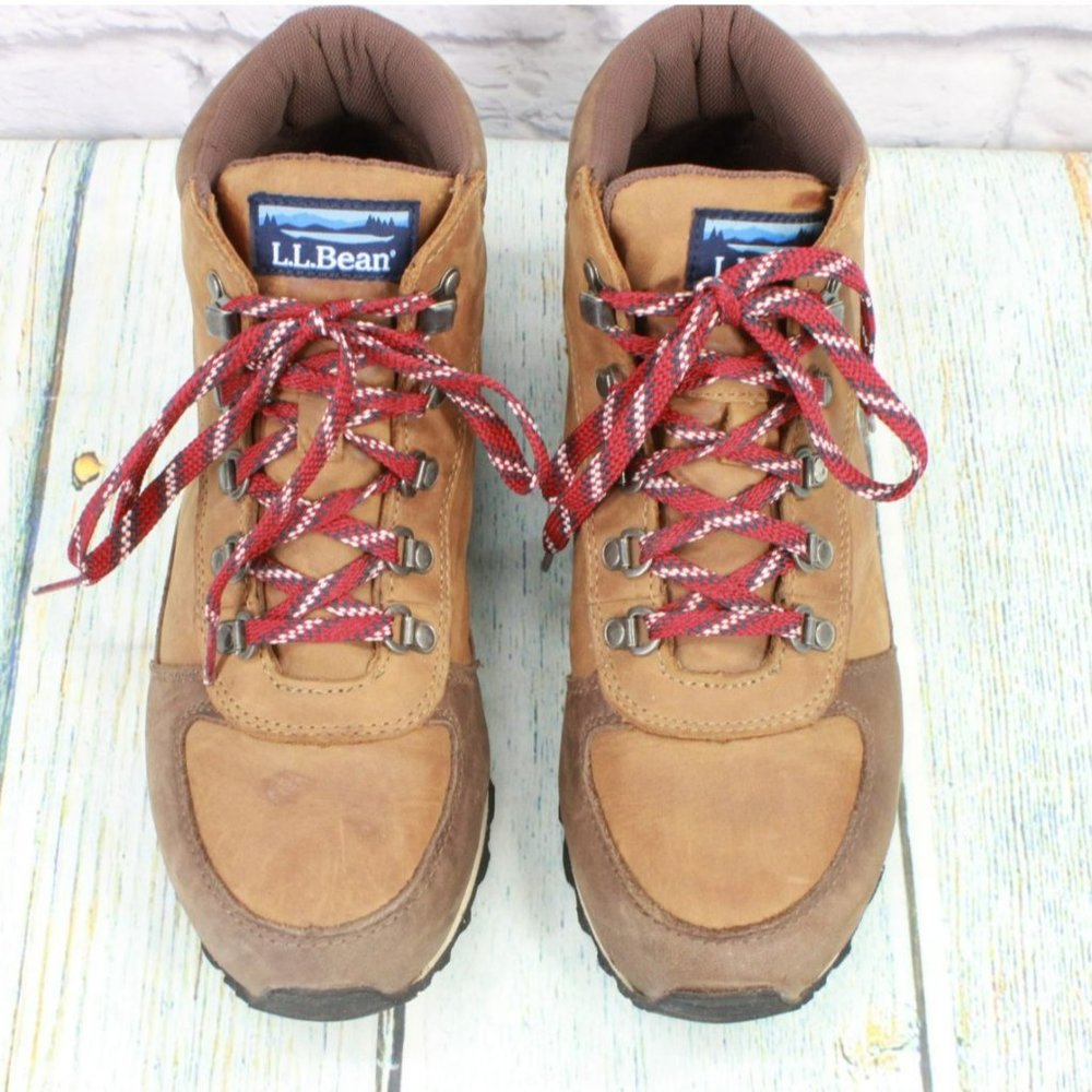 LL Bean Brown Leather Lace Up Waterproof Ankle Hiking Boots Size 8.5 M - Picture 5 of 9
